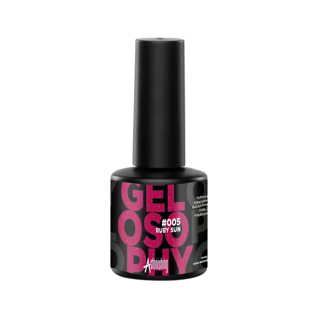Astonishing Gelosophy #005 Ruby Sun 15ml, warme robijnrode gellak voor de nagels