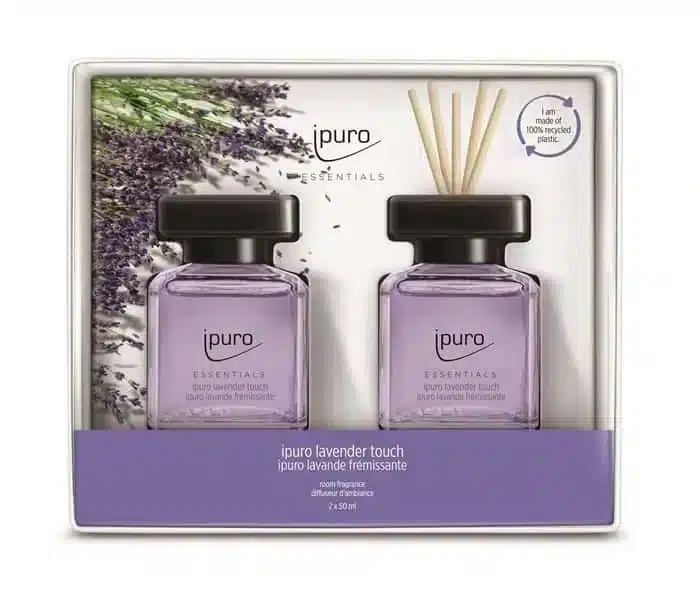 Ipuro Essentials Lavender Touch geurstokjes set van 2x50 ml voor een rustgevende lavendelgeur thuis