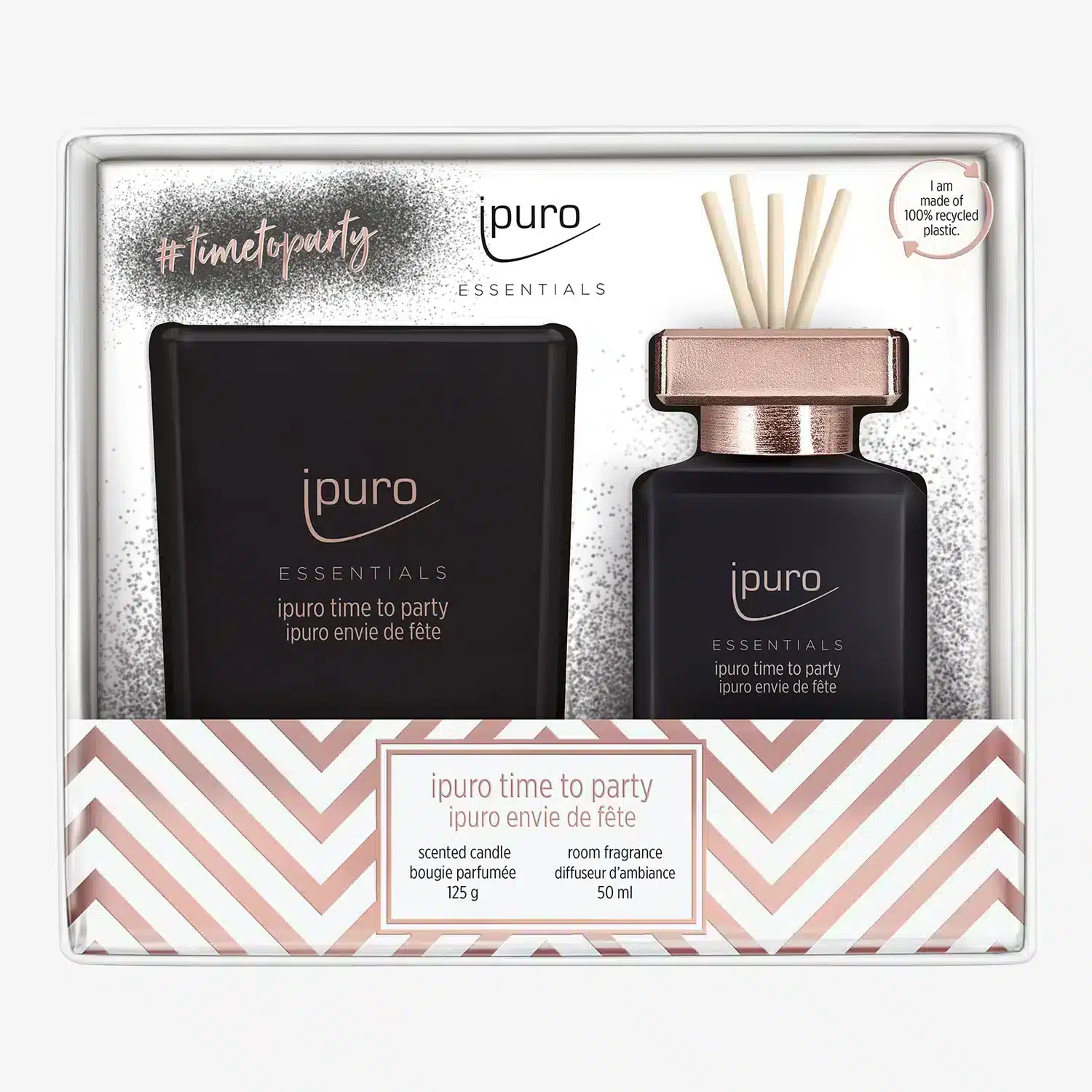 Essentials set met diffuser 50ml en geurkaars 125g Time to party voor een feestelijke sfeer