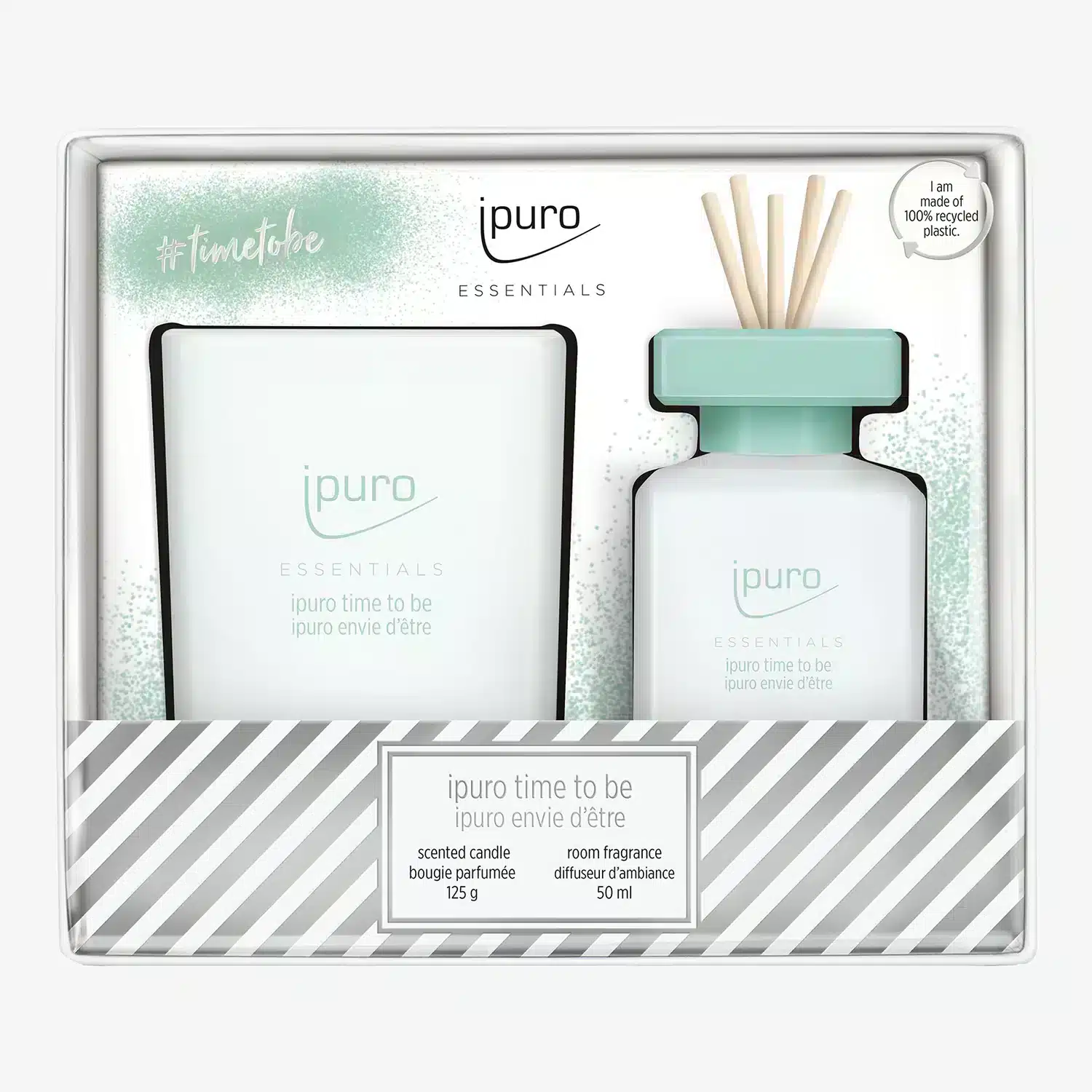 Essentials set met diffuser 50ml en geurkaars 125g Time to be voor een serene sfeer