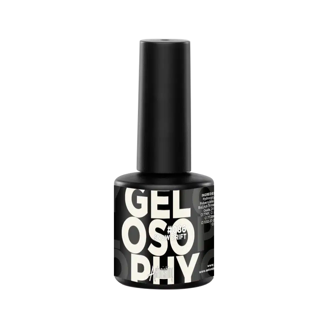Astonishing Gelosophy #086 Snow Drift, zachte witte nagelgel in een flesje van 15ml voor een pure manicure