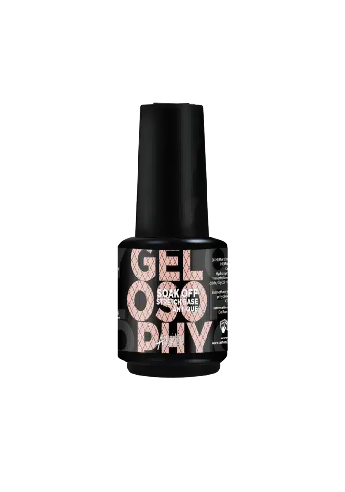 Astonishing Gelosophy Soak Off Stretch Base Antique rubber base in warme nudetint, 15ml flesje