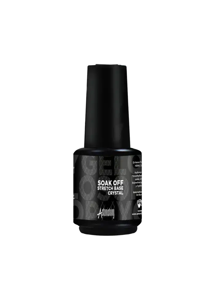 Astonishing Gelosophy Soak Off Stretch Base Crystal rubber base in helder transparant, 15ml flesje