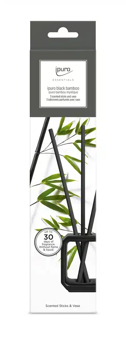 Navulling Essentials Scented Stick Black Bamboo, set van 6 geurstokjes met warme bamboegeur