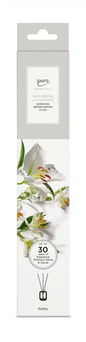 Navulling Essentials Scented Stick White Lily, set van 6 geurstokjes met bloemige witte leliegeur