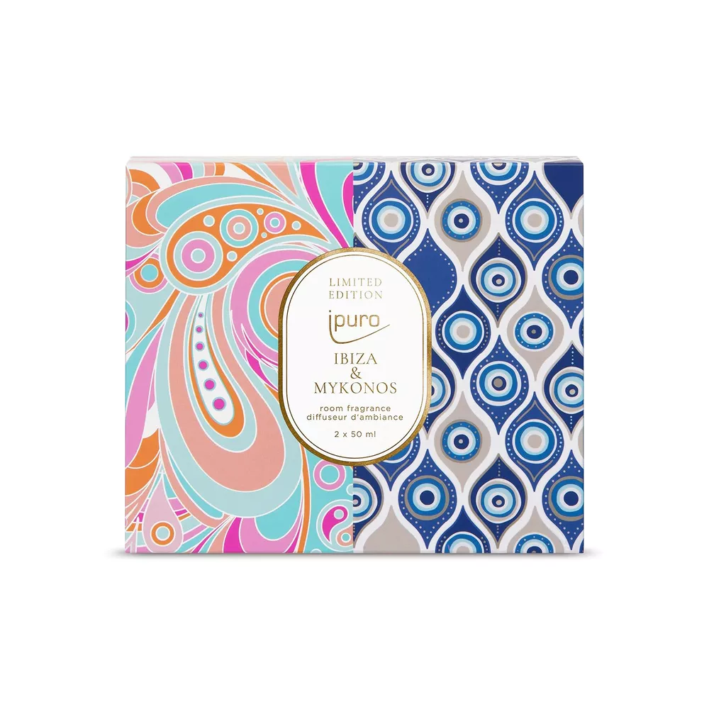Limited Edition Ipuro Ibiza & Mykonos gift set with 2x50ml home fragrance in summery scents
