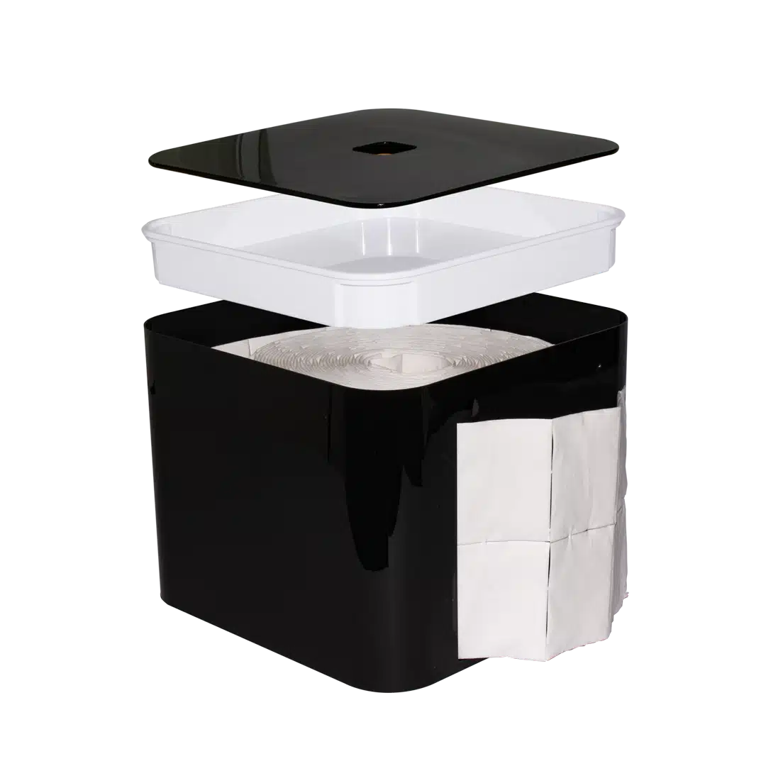 Nail Wipe Dispenser Deluxe for conveniently storing and dispensing nail wipes