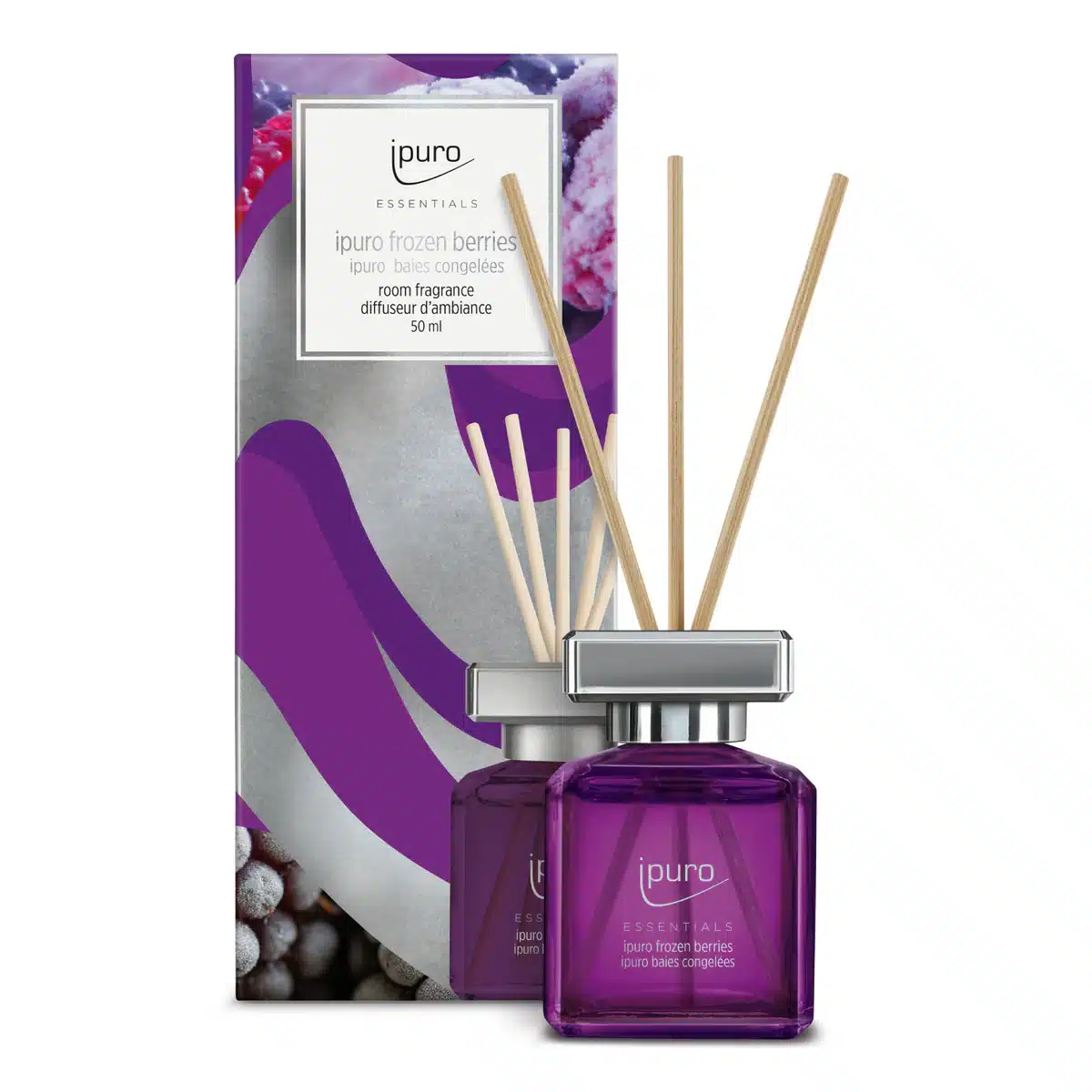 ipuro Essentials Frozen Berries 100ml, geurstokjes met een frisse bessengeur voor in huis