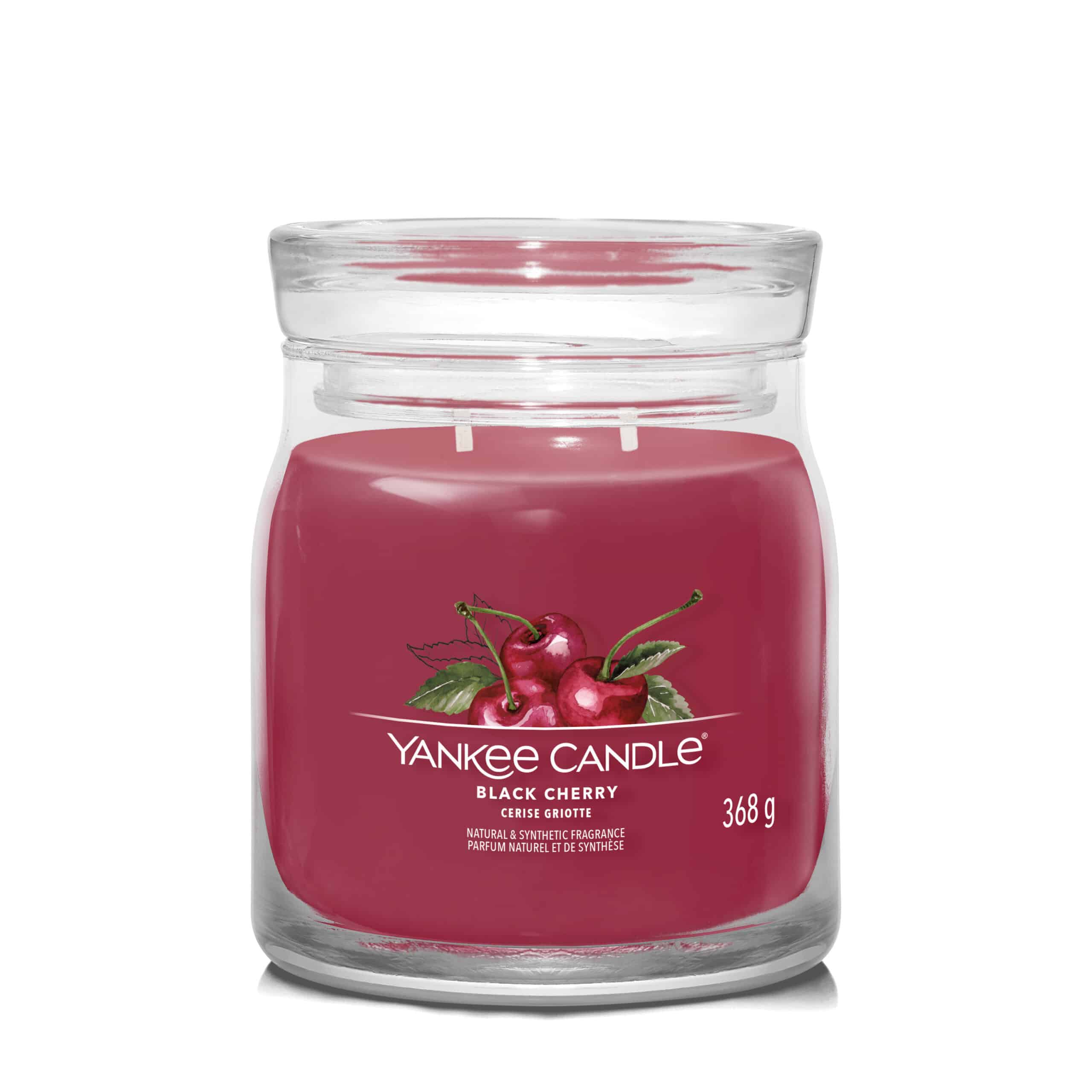 Yankee Candle Black Cherry Signature geurkaars in middelgrote pot met zoete kersengeur