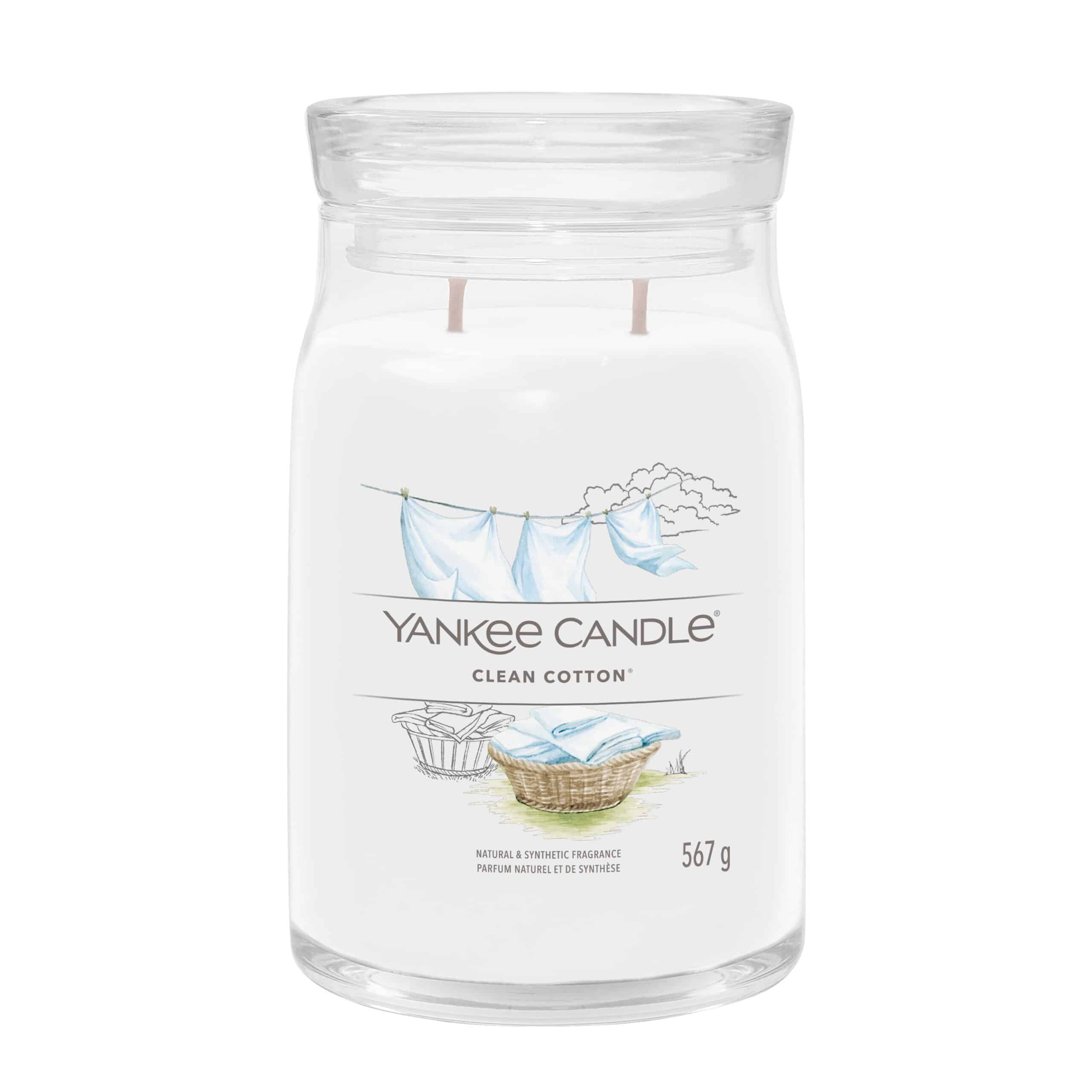 Yankee Candle Clean Cotton Signature geurkaars in grote pot met frisse katoengeur