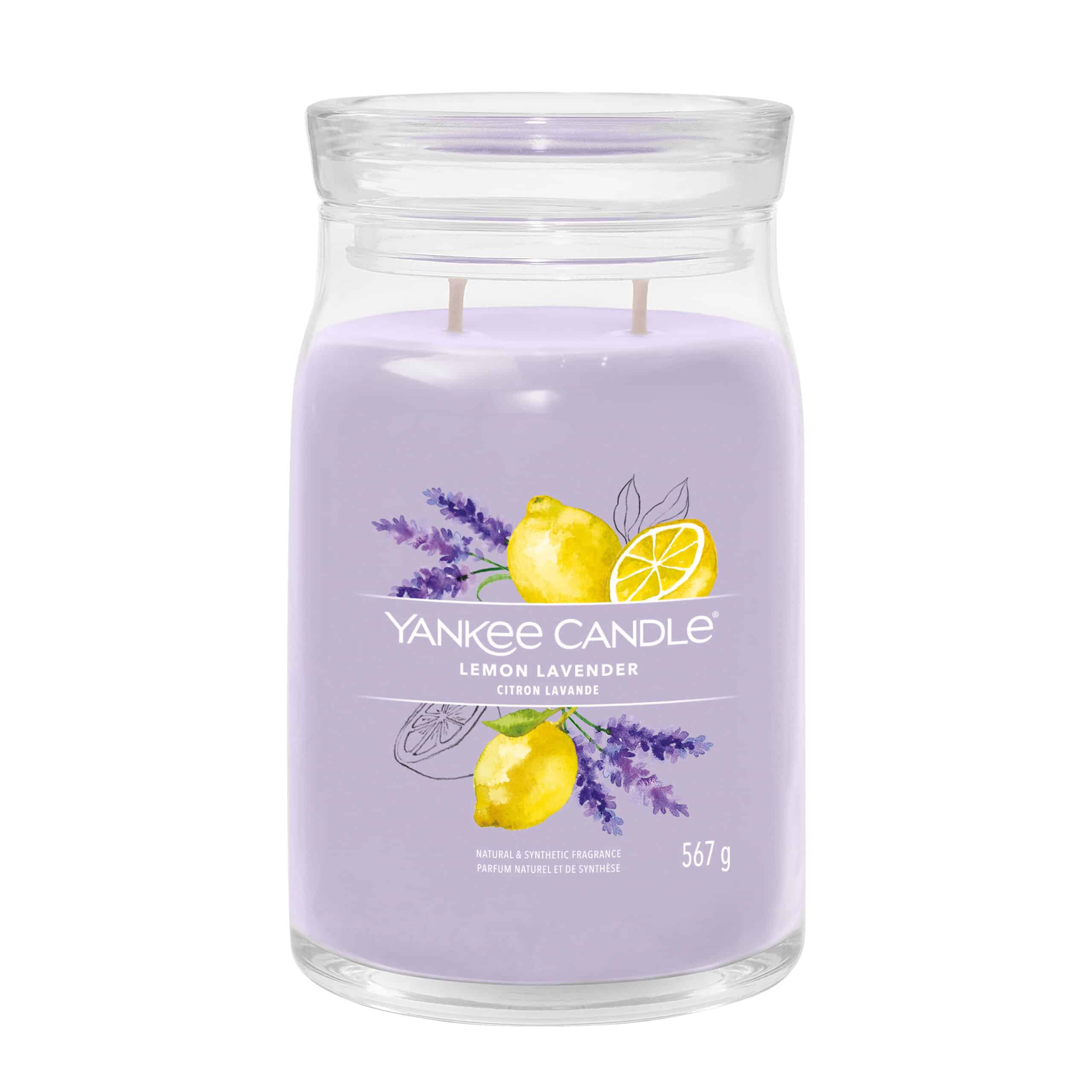 Yankee Candle Lemon Lavender Signature geurkaars in grote pot met citroen en lavendel
