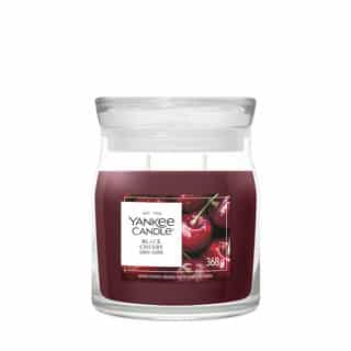 Yankee Candle Black Cherry Signature Medium Jar, red scented candle in glass jar