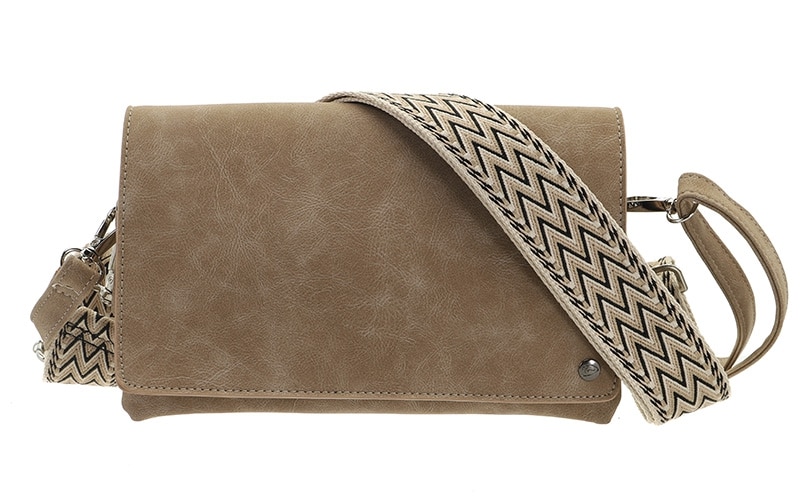 Montoro crossbody shoulder bag in taupe with adjustable strap for hands-free wear