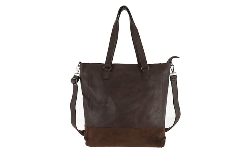 Browny Clever bag in dark brown with suede-look base and shoulder strap, front view